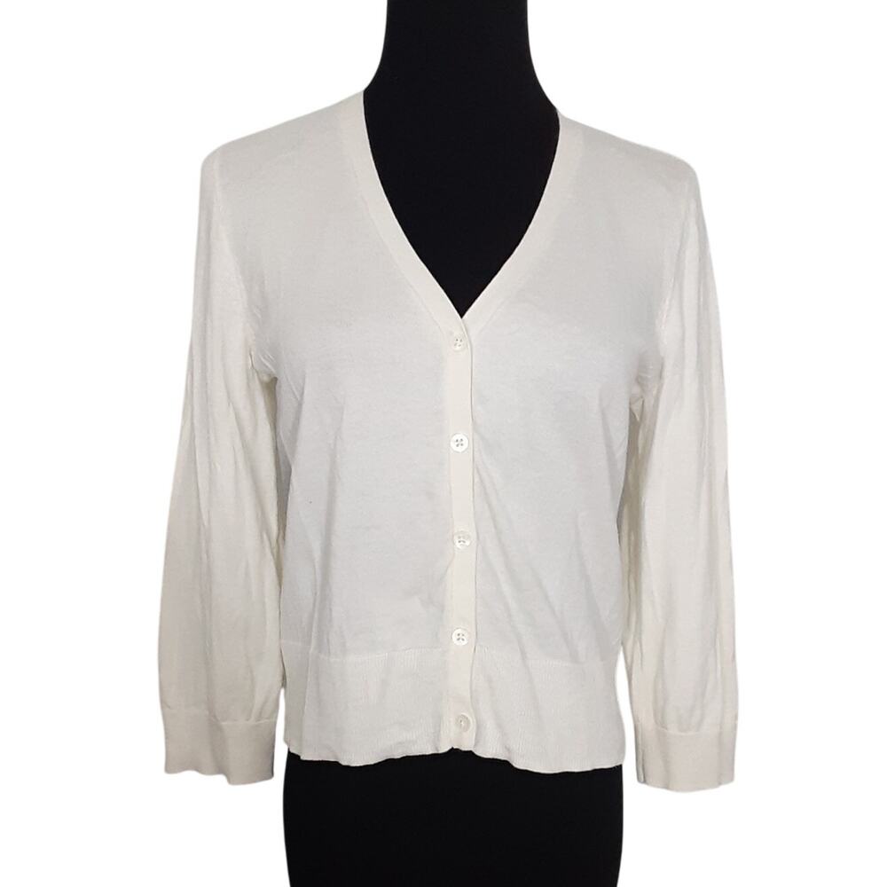 Lauren Ralph Lauren Green Label Tiny Button Cardigan Sweater Cream V Neck Y2K M